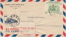 Peru Registered Letter From Peru Motors To Chrysler Detroit Ca Lima NOV 1953 (60224) - Peru