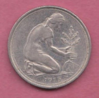 Germany, 1973- Mint Karlsruhe- 50 Pfenning - Copper-nickel  . Obverse  A Woman Planting An Oak . - 50 Pfennig