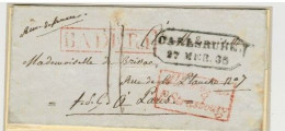 Lac De KARLSRUHE Pour PARIS + Cachets ALLEMAGNE PAR STRASBOURG En Rouge Et BADE R1 1838 - Lettres & Documents