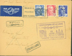 Cachets Réouverture Ligne France Indochine 11 6 1946 + Salon De La Philatélie Mai Juin 1946 Par Avion - 1927-1959 Storia Postale