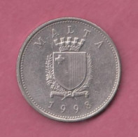 Malta, 1998- 10 Cent- Copper Nickel- Obverse National Coat Of Arms. Reverse Lampuga Fish- BB, VF, TTB, SS - Malta