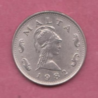 Malta,1982- 2 Cents- Copper Nickel- Obverse Penthesilea Queen Of The Amazons. Reverse Denomination - Malta