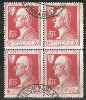 Italia Kingdom Regno 1927 Alessandro Volta Phisician #210 C.20 Usto In Quartina Block4 - Oblitérés