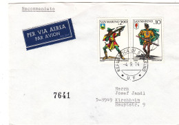 Saint Marin - 3 Lettres De 1974 - Oblit Republica Di S. Marino - Armoiries - Tir à L'arc - Trompette - Uniformes-tambour - Storia Postale