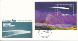 Lesotho FDC 5-4-1986 Minisheet/block Halley's Comet With Cachet - Lesotho (1966-...)