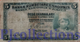 ALBANIA 5 FRANKA ARI 1926 PICK 2b FINE - Albanie