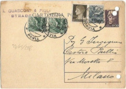 LUOGOTENENZA 23apr1946 CP Turrita C.50 + Imper.SF C.10 + Democratica C.40 + L.1 Coppia Stradella - Fori Archivio - Poststempel