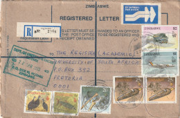 Zimbabwe Cover Registered - 1990 - Transport Aviation Tiger Fish Guineafowl Birds Hand Axe Snuff Box - Zimbabwe (1980-...)