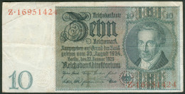 Deutsches Reich 10 Reichsmark 30. Aug. 1924 Serie Z Rote Kenn Nr.16951424(8stellig) Rosenberg Nr.173 - 10 Mark
