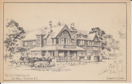 The Old Charminq Inn Oak Bay Victoria BC Pencil Drawing Edward Goodall  Illus. Vieille Auberge  Piétons Pedestrians  2sc - Victoria