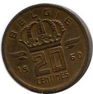 20 CENTIMES 1960 FRENCH Text BELGIQUE BELGIUM Pièce #BA396.F.A - 25 Cent