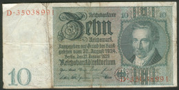 Deutsches Reich 10 Reichsmark 30. Aug. 1924 Serie D Rote Kenn Nr.35038991(8stellig) Rosenberg Nr.173 - 10 Mark