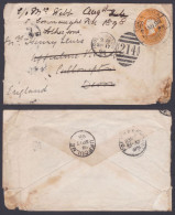 Inde British India 1898 Queen Victoria To England, Redirected, Cover, Envelope, Postal Stationery - 1882-1901 Empire