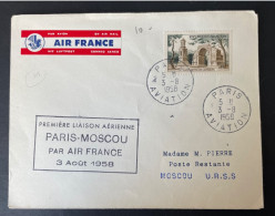 Lettre 1ere Liaison Aerienne Paris Moscou 1958 Par Air France - 1927-1959 Storia Postale
