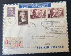 Lettre Recommandé Inauguration 1ere Liaison Aerienne Paris Tokyo Japon 1952 - 1927-1959 Storia Postale