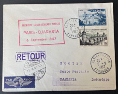 Lettre 1ere Liaison Aerienne Directe  Paris Djakarta Indonesie 1957 - 1927-1959 Storia Postale