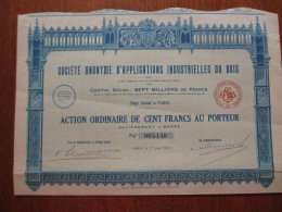 FRANCE  - APPLICATIONS INDUSTRIELLES DU BOIS - PARIS 1923 - ACTION ORDINAIRE DE 100 FRS - Other & Unclassified