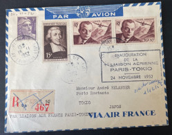 Lettre Recommandé Inauguration 1ere Liaison Aerienne Paris Tokyo 1952 Via Air France - 1927-1959 Storia Postale