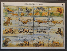 1995 - Angola - MNH - The Great Felines - LUBRAPEX 95 - Souvenir Sheet Of 16 Stamps - Angola