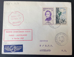 Lettre Par Avion 1ere Liaison Aerienne Directe Paris Auckland 1957 - 1927-1959 Storia Postale