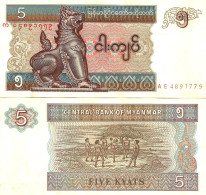 Myanmar 5 Kyats ND [1995] P-70(1) UNC - Myanmar