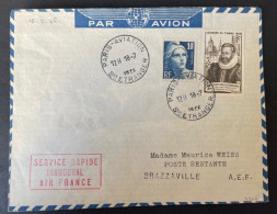 Lettre Par Avion 1946 Paris Brazzaville ( AEF ) Service Rapide Inaugural Air France - 1927-1959 Matasellados