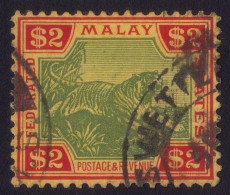 FEDERATED MALAY STATES FMS 1934 $2 Tiger Sc#78 - USED @T208 - Federated Malay States