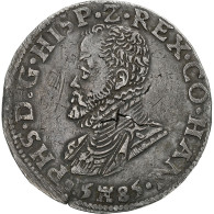 Pays-Bas Espagnols, Philippe II, 1/2 Philipsdaalder, 1585, Tournai, Argent, TTB+ - Paesi Bassi Spagnoli