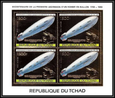 85874/ N°983 A Zeppelin Dirigeable Aircraft Hindenburg Ballon 1983 Tchad OR Gold Stamps ** MNH Bloc 4 - Zeppelin