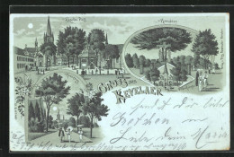 Mondschein-Lithographie Kevelaer, Kapellen-Platz, Kreuzweg, Pfarrkirche  - Kevelaer