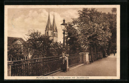 AK Mühlhausen /Th., Hirschgraben Mit Jacobikirche  - Mühlhausen