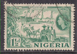 Nigeria 1953 - 58 QE2 1 1/2d Blue Green Groundnuts Pictorial Used SG 71 ( K211 ) - Nigeria (...-1960)