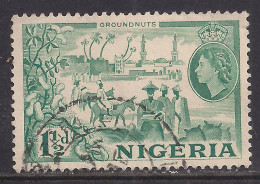 Nigeria 1953 - 58 QE2 1 1/2d Blue Green Groundnuts Pictorial Used SG 71 ( J854 ) - Nigeria (...-1960)