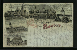 Mondschein-Lithographie Paderborn, Rathaus, Dom, Gymnasium  - Paderborn