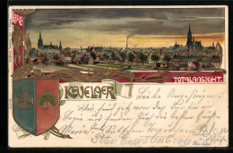 Präge-Lithographie Kevelaer, Totalansicht Mit Kirche, Wappen  - Kevelaer