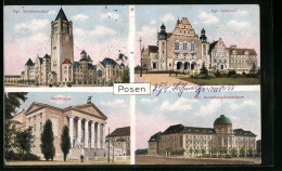 AK Posen, Kgl. Residenzschloss, Kgl. Akademie, Stadttheater, Kgl. Ansiedlungskommission  - Posen