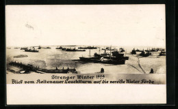 Foto-AK Kiel, Eiswinter 1929, Blick Vom Holtenauer Leuchtturm Auf Die Vereiste Kieler Förde, Unwetter  - Inondations