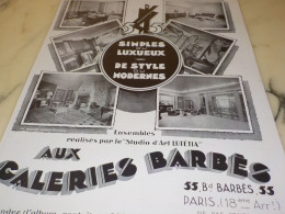 ANCIENNE PUBLICITE MAGASIN AMEUBLEMENT 55 AUX GALERIES BARBES 1929 - Andere & Zonder Classificatie