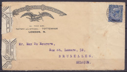 L. "Eagle Pencil Company London" Affr. 2½d Càd TOTTENHAM /28 DE 1920 Pour BRUXELLES Réparée - Bande Réparation & Càd BRU - Storia Postale
