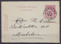 Carte-lettre 10c (N°46) Càd GRAMMONT /16 MARS 1892 Pour MECHELEN (au Dos: Càd Arrivée MALINES (STATION)) - Cartes-lettres