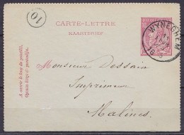 Carte-lettre 10c (N°46) Càd WYNEGHEM /11 FEVR 1893 Pour MALINES (au Dos: Càd Arrivée MALINES (STATION)) - Cartes-lettres