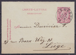 Carte-lettre 10c (N°46) Càd JEMEPPE /11 FEVR 1893 Pour LIEGE (au Dos: Càd Arrivée LIEGE) - Cartes-lettres