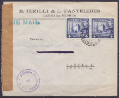 Chypre - L. Entête "E.CIRILLI & E.PANTELIDES - LANARCA" Affr. 2x 4p Càd "? /28 JU 1952" Pour VIENNA - Griffe "AIR MAIL"  - Cyprus (...-1960)