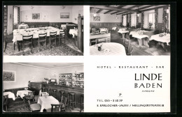 AK Baden, Hotel Linde E. Bärlocher-Jaussi, Mellingerstrasse 22, Innenansichten  - Baden