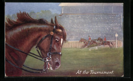 Künstler-AK At The Tounament, Beim Wettkampf, Pferdesport  - Paardensport