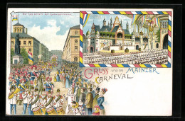 Lithographie Mainz, Zug In Der Lufwigstrasse, Fasching, Carneval  - Carnaval