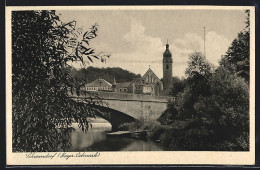 AK Schwandorf /Bayer. Ostmark, Uferpartie Mit Kirche Und Brücke  - Schwandorf