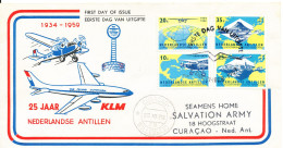 Netherlands Antilles FDC  22-12-1959 KLM 25th Anniversary Complete Set Of 4 With Cachet - Curazao, Antillas Holandesas, Aruba