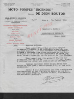 POMPIER LETTRE COMMERCIALE MOTO POMPES INCENDIE DE DION BOUTON PARIS 1933 POUR CHATEAUNEUF EN THIMERAIS : - Brandweer