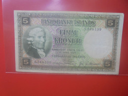 ISLANDE 5 KRONUR(Green) 1928 Circuler (B.34) - Islanda